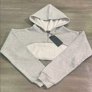 AKIRA cropped hoodie rhinestone embellishments bolero size large grey fleece NWT